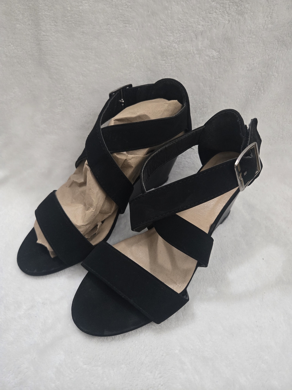 Women's Black Strappy Suede Block Heel Sandals Size 6 - Picture 4 of 6